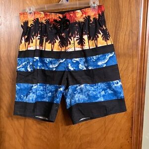 Orange and Blue Tropical Board Shorts